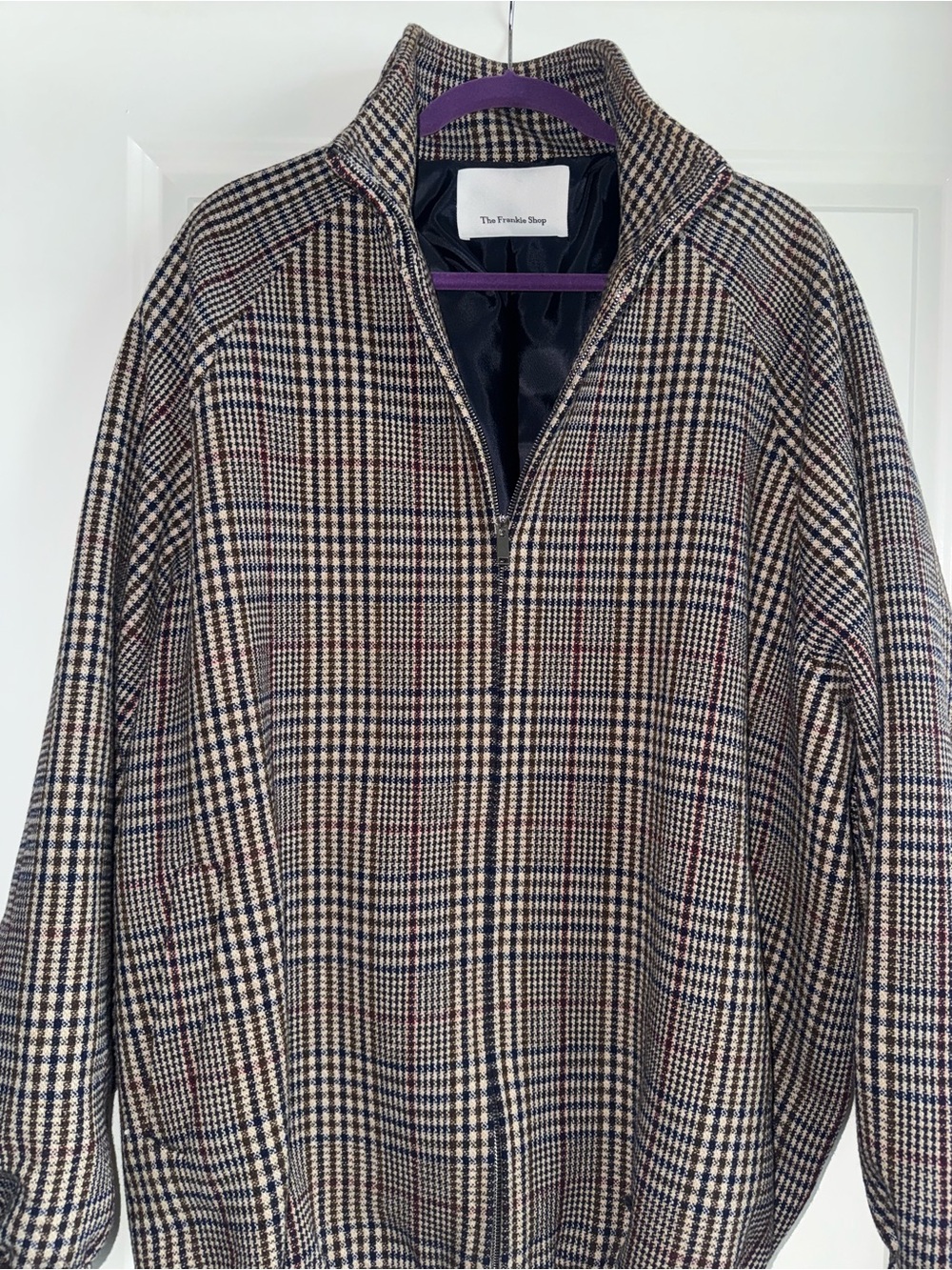 THE FRANKIE SHOP - BAXTER WOOL TRACK JACKET - BEIGE GLEN PLAID - Picture 14 of 15